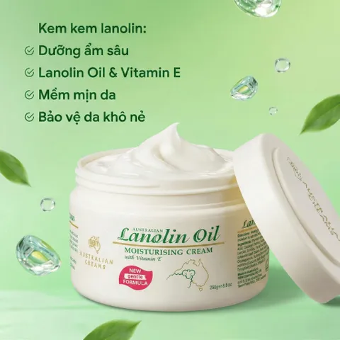 Kem Dưỡng Ẩm Úc Creams Lanolin Oil Moisturising Cream 250g - Dưỡng Ẩm Sâu, Phục Hồi Da Khô Nứt Nẻ, Vitamin E