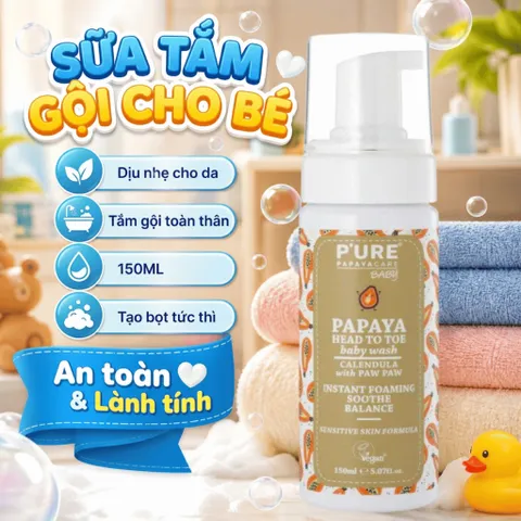 Sữa Tắm Gội Em Bé 2 Trong 1 An Toàn Cho Da Bé Nhạy Cảm PURE PAPAYA CARE 150ML