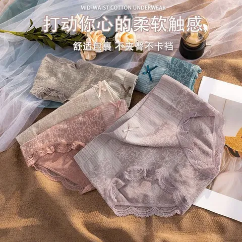 Set 10 quần lót nữ cotton mịn hoàng hậu, hoạ tiết thổ cẩm viền ren mềm, nơ nổi đính dễ thương