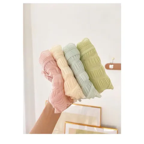 Combo 4 quần lót đúc su nhún 2 lớp cao cấp, siêu mềm mịn, thông hơi, thoáng khí, viền ren, đính nơ, điệu đà