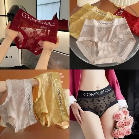 Set 5 Quần Lót Nữ Tơ Tằm Kháng Khuẩn Không Lộ Viền Phối Ren Mềm Mịn Cạp Vừa comfortable
