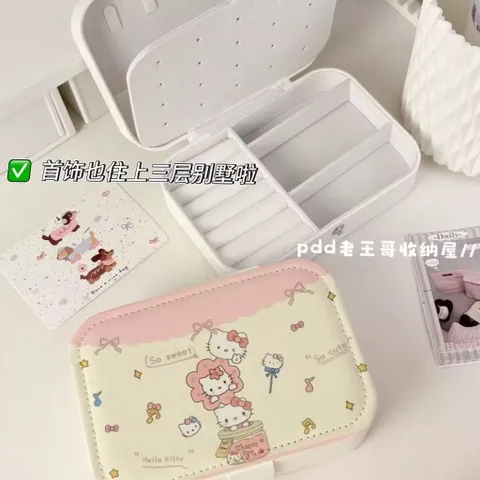 Hộp trang sức Kitty táo dễ thương Dung lượng lớn Hộp đựng tai nghe nhẫn và dây chuyền khi đi du lịch