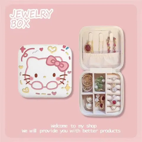 Hộp trang sức Kitty táo dễ thương Dung lượng lớn Hộp đựng tai nghe nhẫn và dây chuyền khi đi du lịch