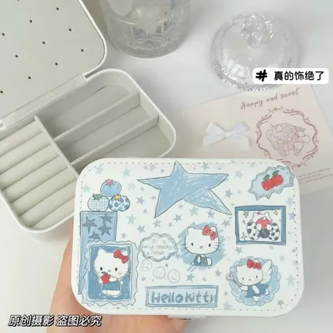 Hộp trang sức Kitty táo dễ thương Dung lượng lớn Hộp đựng tai nghe nhẫn và dây chuyền khi đi du lịch
