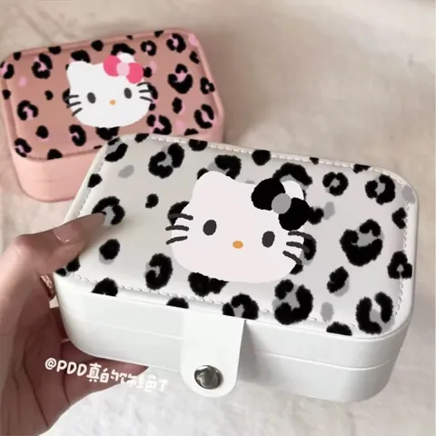 Hộp trang sức Kitty táo dễ thương Dung lượng lớn Hộp đựng tai nghe nhẫn và dây chuyền khi đi du lịch