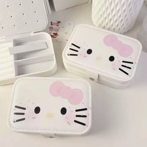 Hộp trang sức Kitty táo dễ thương Dung lượng lớn Hộp đựng tai nghe nhẫn và dây chuyền khi đi du lịch
