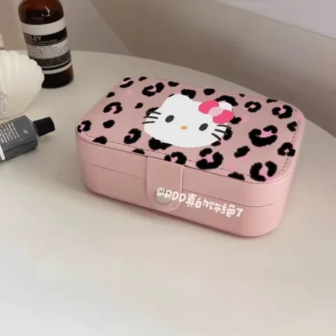 Hộp trang sức Kitty táo dễ thương Dung lượng lớn Hộp đựng tai nghe nhẫn và dây chuyền khi đi du lịch