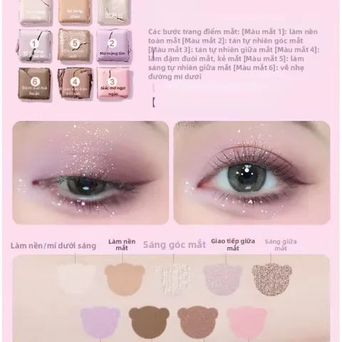 Pink Bear | Bảng Mắt và Tạo Khối Chín Màu, Phấn mắt