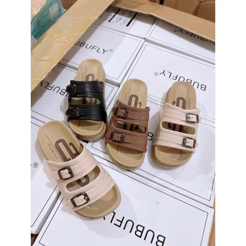 Dép nữ quai ngang BUBUFLY khóa cài điều chỉnh - Dép nhựa đúc êm chân, chống trượt đi mưa cực bền