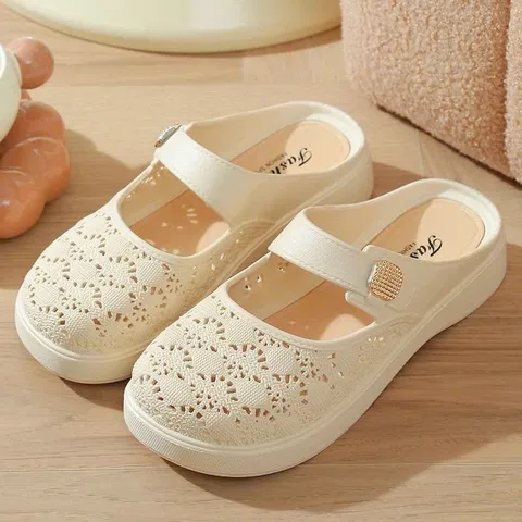 Dép Sục Nữ Cao Su Non Đi Mưa Bít Mũi Thoáng Khí, Dép Lê Nữ Đế Bệt Quai Khóa Đi Trong Nhà Văn Phòng Siêu Nhẹ