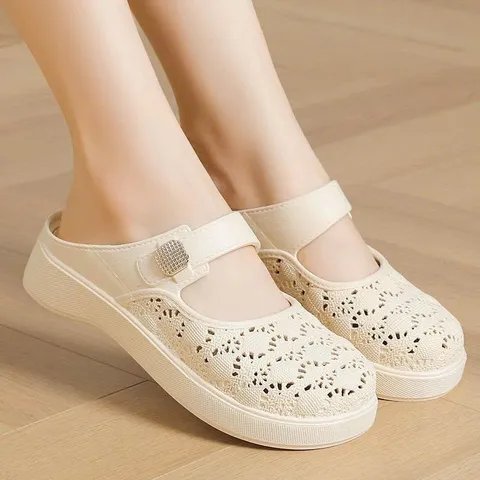 Dép Sục Nữ Cao Su Non Đi Mưa Bít Mũi Thoáng Khí, Dép Lê Nữ Đế Bệt Quai Khóa Đi Trong Nhà Văn Phòng Siêu Nhẹ