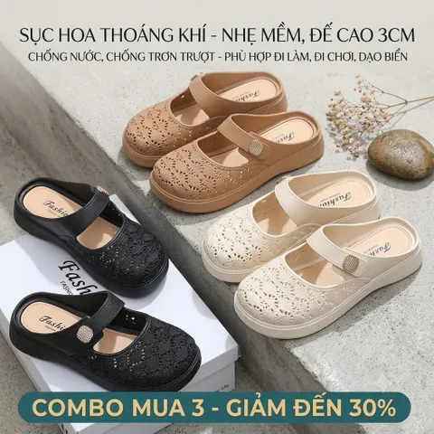 Dép Sục Nữ Đục Lỗ Đế Êm Mũi Kín Chống Trơn Mang Hằng Ngày