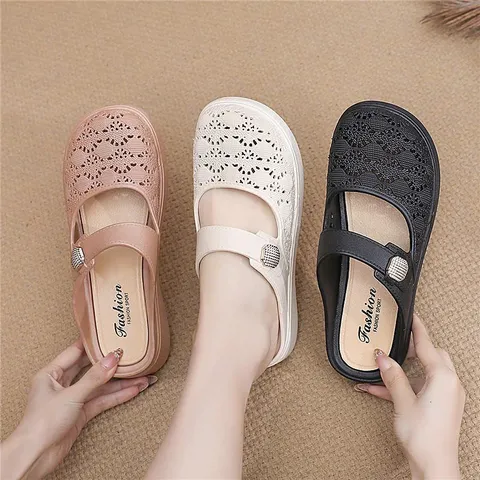 Dép Sục Nữ Cao Su Non Đi Mưa Bít Mũi Thoáng Khí, Dép Lê Nữ Đế Bệt Quai Khóa Đi Trong Nhà Văn Phòng Siêu Nhẹ