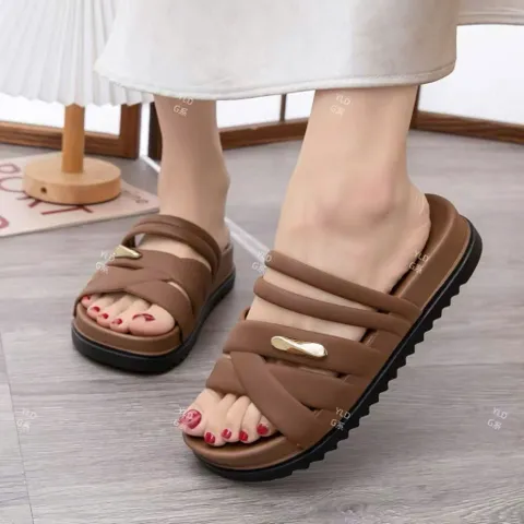 Dép nữ quai ngang bản to phối khóa kim loại cao cấp – sandal đế bệt êm chân, phong cách tối giản sang trọng đế cao 4cm