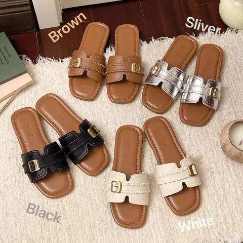 Dép Sandal Nữ Quai Ngang Khoá Kim Loại Thời Trang Hàn Quốc – Dép Nữ Đế Mềm Chống Trượt Đi Chơi Đi Làm ( QCCC )