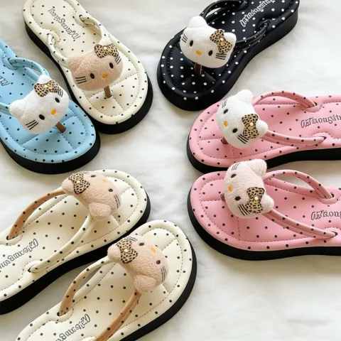 Dép Kẹp Nữ Mèo Chấm Bi Đế Mềm Siêu Êm Chống Trơn Đi Chơi Đi Biển