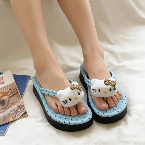 Dép Kẹp Nữ Mèo Chấm Bi Đế Mềm Siêu Êm Chống Trơn Đi Chơi Đi Biển