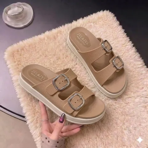 Dép Sandal Nữ 2 Quai Khóa Kim Loại Đế Bánh Mì, Dép Quai Ngang Nhựa Siêu Nhẹ Hack Dáng, Dép Đi Chơi Đi Biển Thời Trang