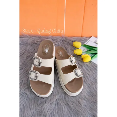 Dép Sandal Nữ 2 Quai Khóa Kim Loại Đế Bánh Mì, Dép Quai Ngang Nhựa Siêu Nhẹ Hack Dáng, Dép Đi Chơi Đi Biển Thời Trang