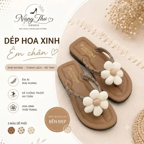 Dép kẹp ngón đính hoa cúc cao cấp - Đế siêu êm, form cực chuẩn [ Hàng Quảng Châu Full Box ]