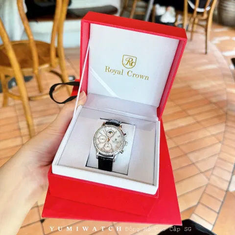 Đồng Hồ Nữ ROCROWN Dây Da Cá Tính, Mặt Tròn Đính Đá Sang Trọng Tặng Box Cao Cấp