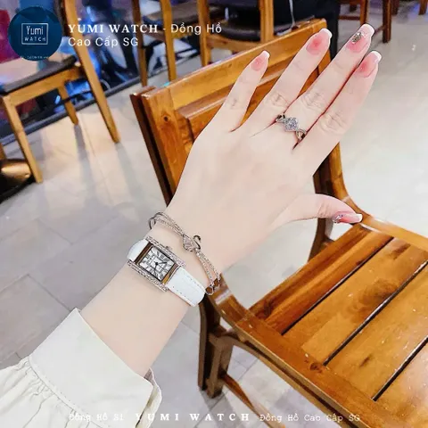 Đồng Hồ Nữ ROCROWN Dây Da Mặt Chữ Nhật Đính Đá Pha Lê Siêu Sáng