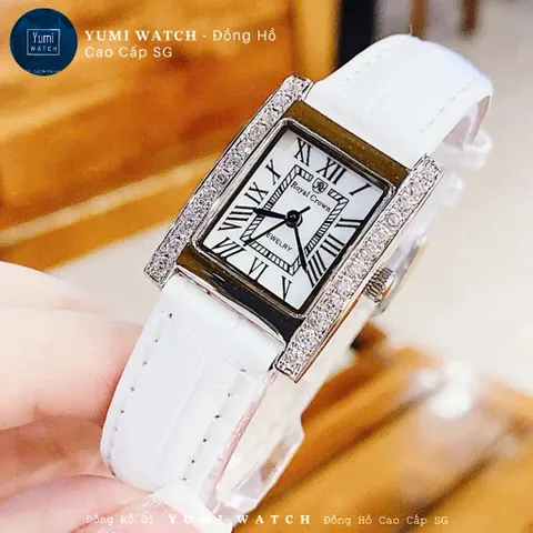 Đồng Hồ Nữ ROCROWN Dây Da Mặt Chữ Nhật Đính Đá Pha Lê Siêu Sáng