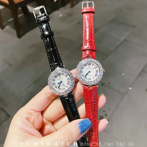 [ Yumi Store ] Đồng Hồ Nữ ROCROWN Dây Da Mặt Tròn Đá Pha Lê Siêu Sang. Thời Trang