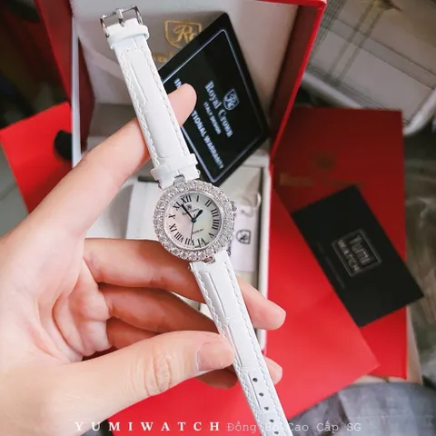 [ Yumi Store ] Đồng Hồ Nữ ROCROWN Dây Da Mặt Tròn Đá Pha Lê Siêu Sang. Thời Trang
