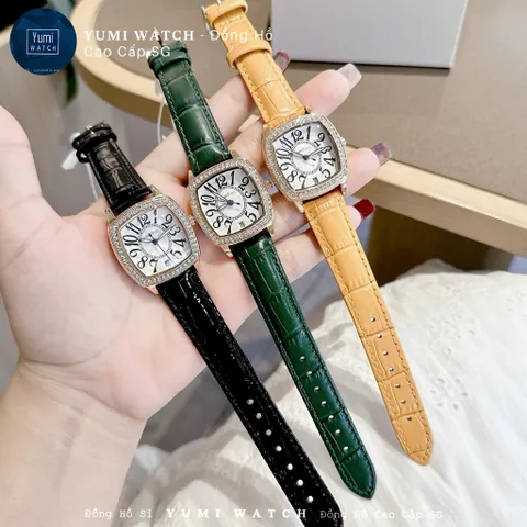 CHÍNH HÃNG Đồng Hồ Nữ YUMI COLOVER Mặt Vuông Đính Đá Dây Da Cao Cấp