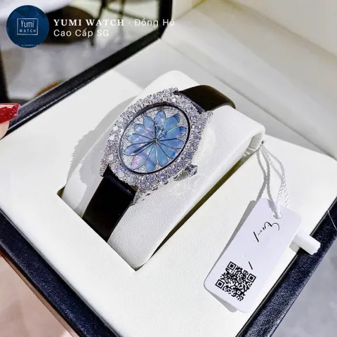 Đồng hồ Nữ mặt hoa viền hạt cao cấp, dây da, Fullbox