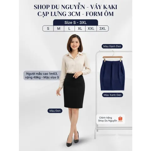 Chân Váy Bút Chì Kaki Form Ôm Cạp 3cm Dài 50cm, Đen/Xanh Đen - Thời Trang Công Sở Nữ Shop Du Nguyễn