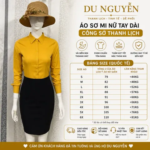 Áo Sơ Mi Nữ Tay Dài Công Sở Thanh Lịch – 25 Màu, Form Chuẩn, Dễ Phối Đồ | DU NGUYỄN