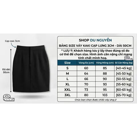 Chân Váy Bút Chì Kaki Form Ôm Cạp 3cm Dài 50cm, Đen/Xanh Đen - Thời Trang Công Sở Nữ Shop Du Nguyễn