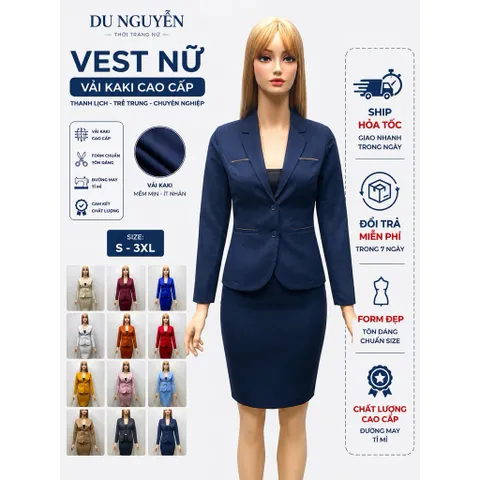 VEST KAKI NỮ CÔNG SỞ TAY DÀI CAO CẤP – FORM ĐẸP NHIỀU MÀU