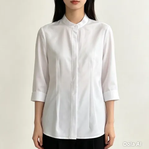 Áo Sơ Mi Nữ Công Sở Du Nguyễn Trắng Tinh Che Nút Tay Dài Tay Lỡ Cổ Tàu Thanh Lịch Size S-4XL