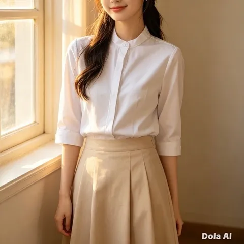 Áo Sơ Mi Nữ Công Sở Du Nguyễn Trắng Tinh Che Nút Tay Dài Tay Lỡ Cổ Tàu Thanh Lịch Size S-4XL