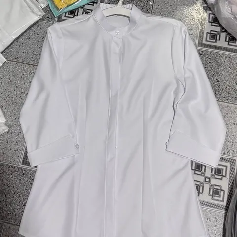 Áo Sơ Mi Nữ Công Sở Du Nguyễn Trắng Tinh Che Nút Tay Dài Tay Lỡ Cổ Tàu Thanh Lịch Size S-4XL