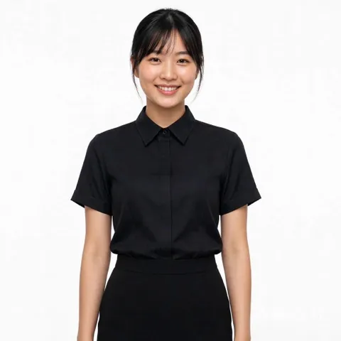 Áo sơ mi đen nữ công sở tay dài, tay ngắn che nút du nguyễn lụa nhung thanh lịch