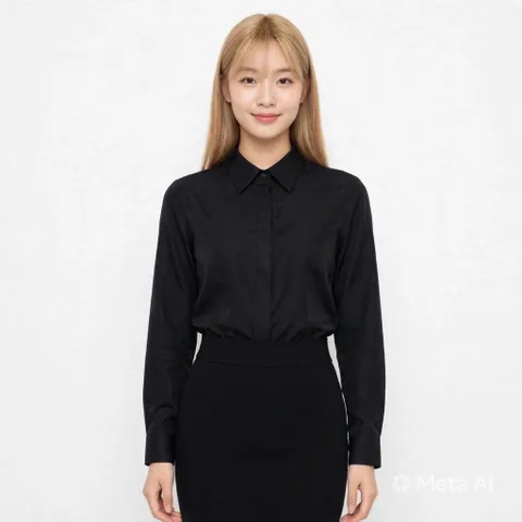 Áo sơ mi đen nữ công sở tay dài, tay ngắn che nút du nguyễn lụa nhung thanh lịch