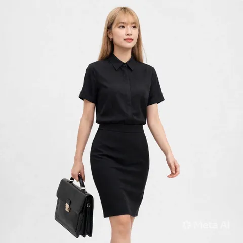 Áo sơ mi đen nữ công sở tay dài, tay ngắn che nút du nguyễn lụa nhung thanh lịch