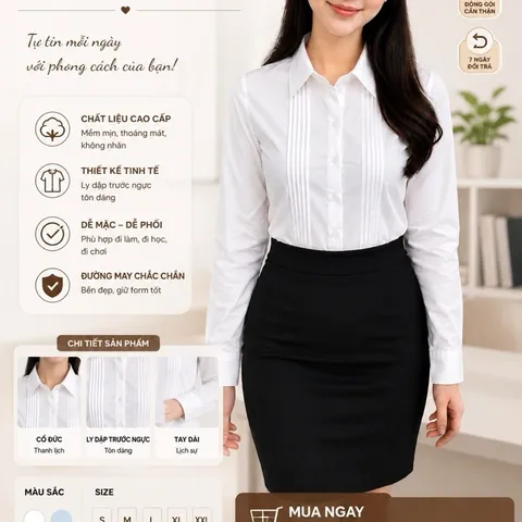 Áo Sơ Mi Nữ 5 Ly Tay Dài Tay Ngắn Lụa Nhung Cao Cấp