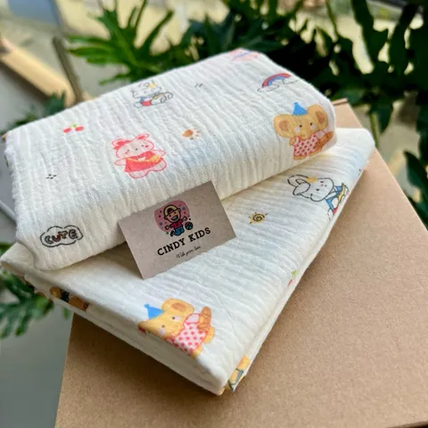 [100x70] Khăn tắm muslin đa năng, mềm mịn, không bụi vải thân thiện với da bé CindyKids