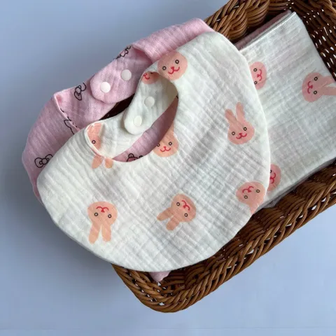 Yếm vải xô muslin 2 mặt hoạ tiết tròn thấm hút tốt nhà Cindy