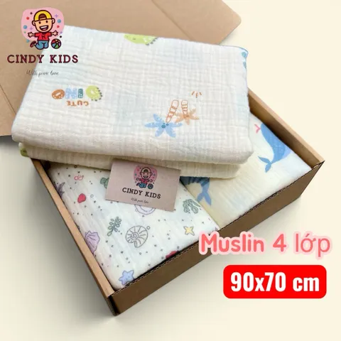 Khăn tắm xô muslin 4 lớp 2 mặt hiệu suất thấm hút cao và thân thiện với da CindyKids
