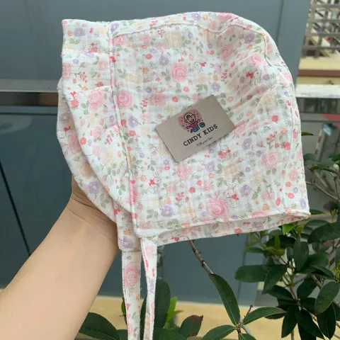Mũ vải bonnet chất muslin, linen cho bé gái - baby bonnet