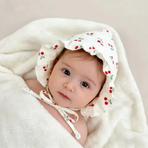 Mũ vải bonnet chất muslin, linen cho bé gái - baby bonnet