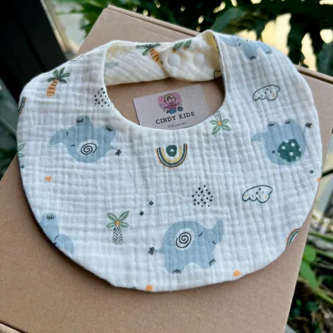Yếm vải xô muslin 2 mặt hoạ tiết tròn thấm hút tốt nhà Cindy