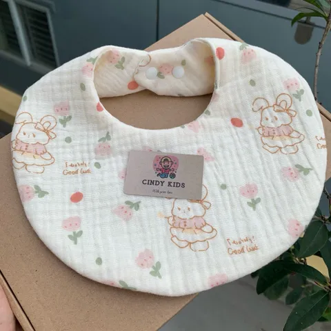 Yếm vải xô muslin 2 mặt hoạ tiết tròn thấm hút tốt nhà Cindy