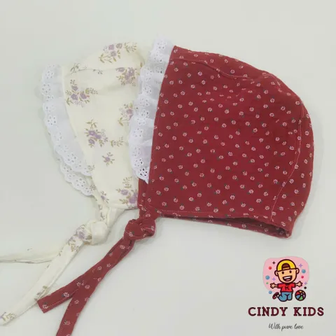 Mũ vải bonnet chất muslin, linen cho bé gái - baby bonnet